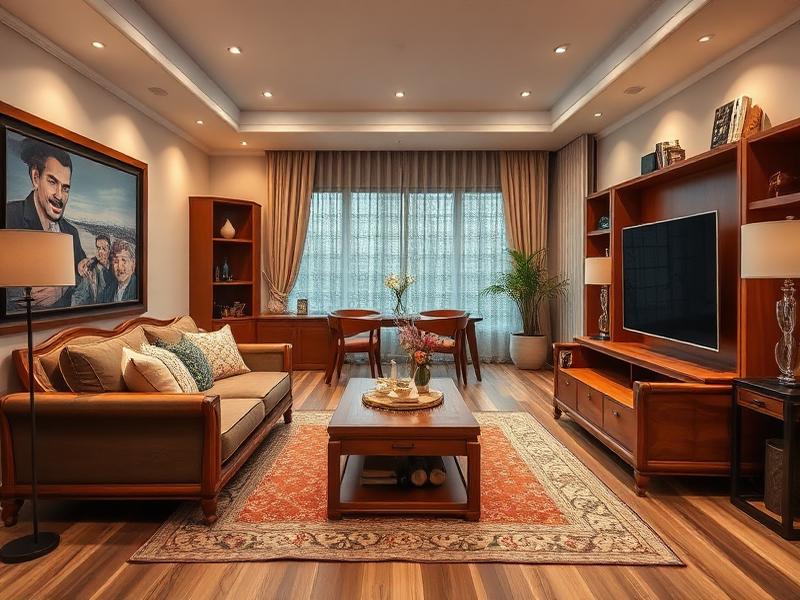 Elegant living room with wooden furniture